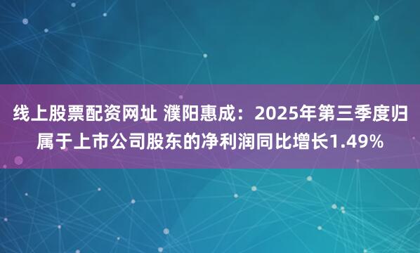 线上股票配资网址 濮阳惠成：2025年第三季度归属于上市公司股东的净利润同比增长1.49%